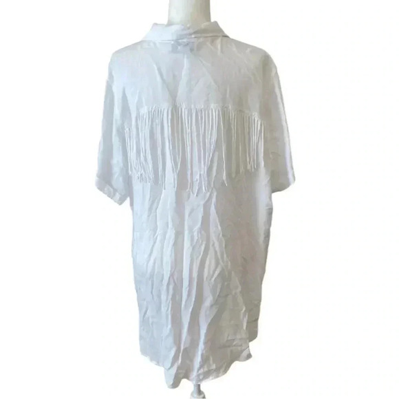 Back In The Saddle Vintage White Fringe Blouse Size 2X Button Down Western Rayon - Picture 3 of 7